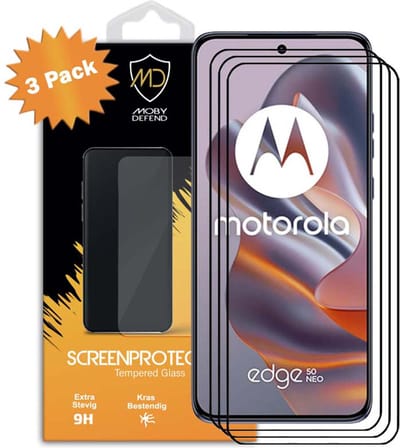 3-Pack MobyDefend Screenprotectors - Geschikt voor Motorola Edge 50 Neo - Screensaver Met Zwarte Randen - Gehard Glas