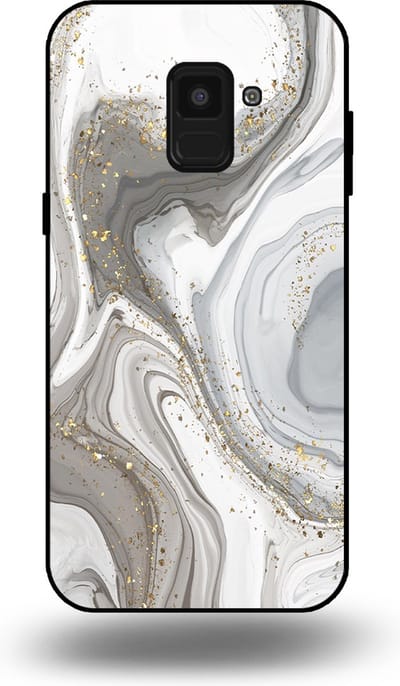 Smartphonica Telefoonhoesje geschikt voor Samsung Galaxy A8 2018 met marmer opdruk - TPU backcover case marble design - Zilver geschikt voor Samsung Galaxy A8 2018