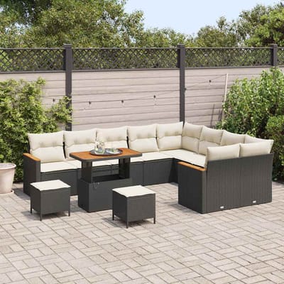 vidaXL - Tuinbank - Set - 12 - st - 9-Aantal - zitplaatsen - Zwart - Poly - Riet