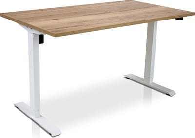 Zit-sta bureau elektrisch verstelbaar - MRC EASY | 140 x 80 cm | inclusief stekkerdoos en kabelklemmen | frame wit - blad robuust eiken