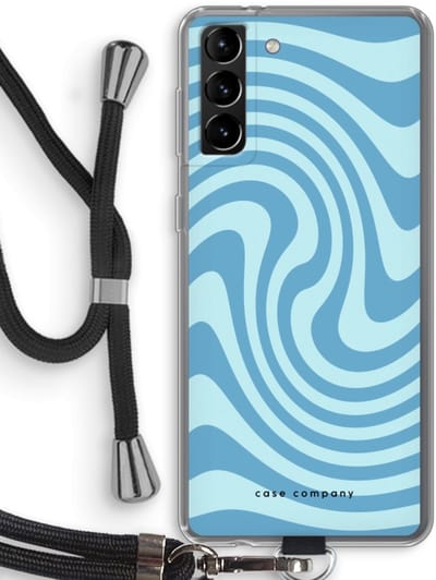 Case Company® - Hoesje met koord geschikt voor Samsung Galaxy S21 Plus hoesje met Koord - Swirl Blauw - Telefoonhoesje met Zwart Koord - Bescherming aan alle Kanten en Over de Schermrand
