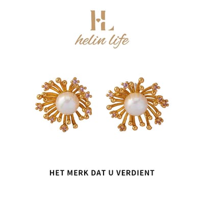 Helin life Oorbellen dames-Oorbellen Goudkleurig -Oorbellen meisje -925 Tremella naald hypoallergeen-Parel&Zirkonia- Cadeau