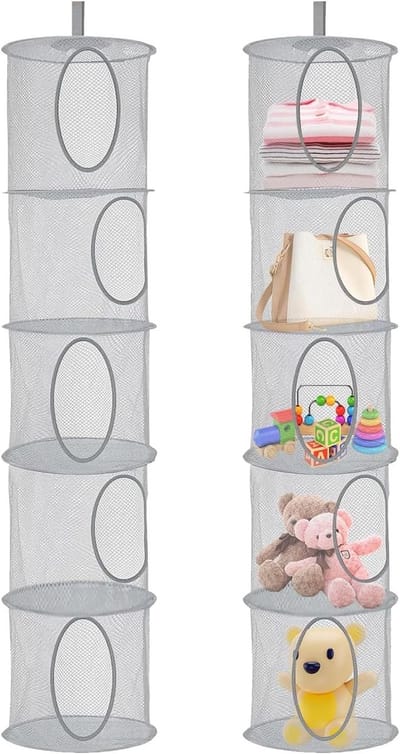Opbergnet voor speelgoed en kleding, 2 opvouwbare netmanden van netstof, multifunctioneel en ruimtebesparend (grijs)