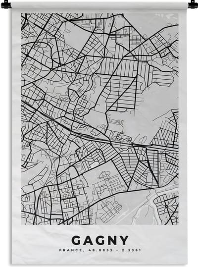 Wandkleed - Wanddoek - Plattegrond – Gagny – Stadskaart – Kaart – Frankrijk - 120x180 cm - Wandtapijt