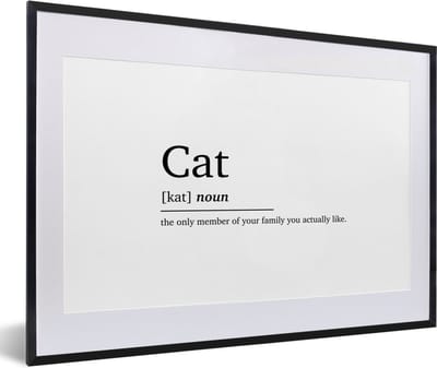 Fotolijst incl. Poster - Cat - Spreuken - Quotes - Kat definitie - Woordenboek - 60x40 cm - Posterlijst