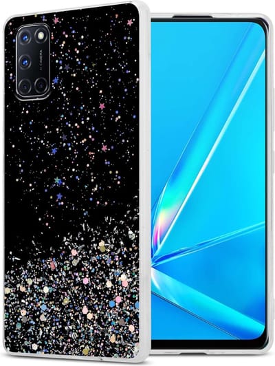 Cadorabo Hoesje geschikt voor Oppo A92 in Zwart met Glitter - Beschermhoes van flexibel TPU silicone met fonkelende glitters Case Cover Etui