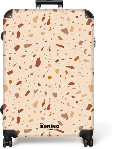 NoBoringSuitcases.com® - Koffer groot - Reiskoffer lichtgewicht - Terrazzo patroon veelkleurig terra - Rolkoffer met 4 wielen - Grote trolley XL - 98 liter bagage