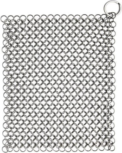Gietijzeren Reiniger - Schuursponsje Kettingmail - Pannen Schoonmaken - Roestvrij Staal - 18x18 cm - Zilver