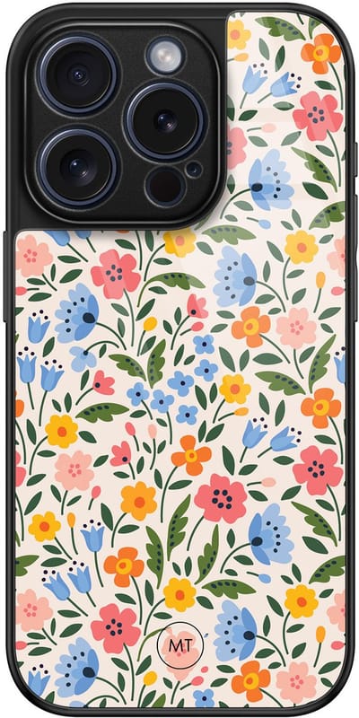 Hoesje geschikt voor iPhone 15 Pro - Romantische bloemen - Luxe Hard Case - Bloemen - Multi - Mooie Telefoonhoesjes