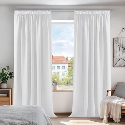 Famanu - Verduisteringsgordijnen Plooiband, Thermische Gordijnpanelen voor Woonkamer, Slaapkamer, Kant en Klaar, 140x175 cm (B x H), Grijswit, 2 stuks