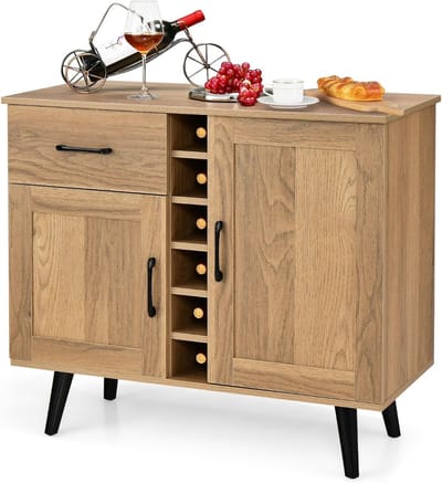 Barkast - Wijnrek - Keukentrolley - Wijnkast - Serveerwagen - 90 x 40 x 79 cm - Wijnfleshouder - Wijnglazenhouder - Bruin