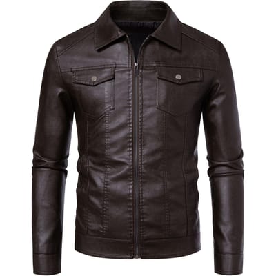 Heren Revers Leren Jas Herfst Oversized Slim Motorrijpak PU Leer Waterdicht Werkkleding M koffie