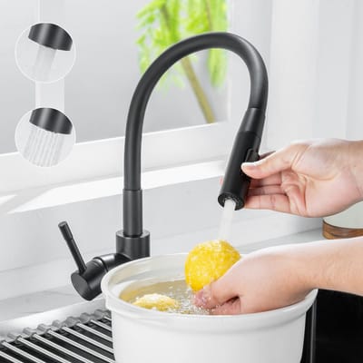 CECIPA max Keukenkraan Zwart - Keukenmengkraan - Handdouche - Uittrekbaar - Flexibele Slang - 2 straalsoorten - RVS