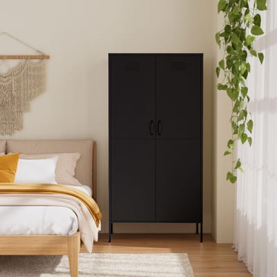 Lendo Online Lockerkast - Kledingkast - Kast met hanggedeelte - Opbergkast - Industriële kast met verstelbare planken - Archiefkast - Kantoorkast - Kluisje - 90x50x180 cm (LxBxH) - Gepoedercoat staal - Metaal - Zwart