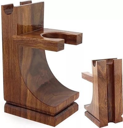 Houten scheerstandaard - Dubbele borstel scheermesstandaard houder Scheermeshouder Eco-vriendelijk - Houten scheermes en borstelstandaard