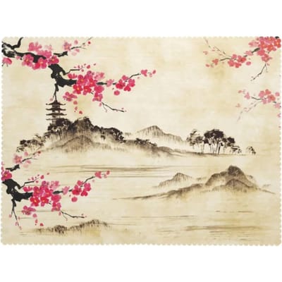 Japanse Tafelkleed Kersenbloesem Aziatische Natuur Retro Lente Landschap Berg Tafelkleed 90x140cm beige