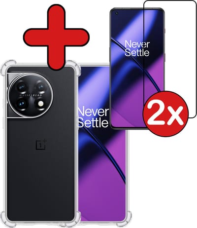 Hoesje - Met Screenprotector - 2 Stuks - Geschikt voor OnePlus 11 - Sterk & Shockproof - Back Cover - Siliconen Case - Telefoon Hoes - Shock Proof - Telefoonhoes - Transparant