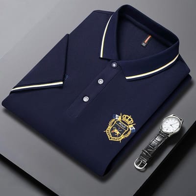 Heren Populaire Geborduurde Polo met Korte Mouwen Heren Zomer Losse Casual Polo Kraag Top T-shirt L black