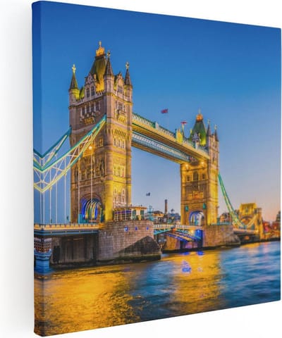 Artaza Canvas Schilderij Londen - 30x30 cm - Klein - Wanddecoratie Skyline - Muurdecoratie Tower Bridge - Kamer Accessoires
