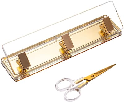 Desktop Paper Punch met antislip stoffen basis gouden spiegel, acryl drie gaten perforator met 15,5 cm schaar, 10 vel capaciteit voor gebruik in plakboeken, kantoren, scholen en studio's