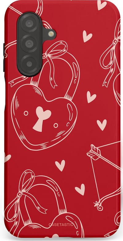 Casetastic Hoesje Geschikt voor Samsung A26 - Stijlvolle Beschermende Duo-layer Case - Hartendief - Liefdes Slotjes - Valentijn - Valentine - Love - Rood Wit