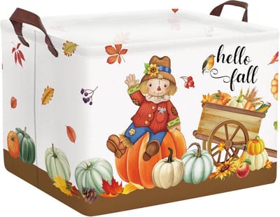Grote 36L Scarecrow Vakantie Opbergmand met Handgreep - Vouwbare Rechthoekige Pumpkin Cart voor Kleding en Speelgoed