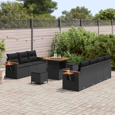 vidaXL - Tuinbank - Set - 13 - st - 9-Aantal - zitplaatsen - Zwart - poly - rattan