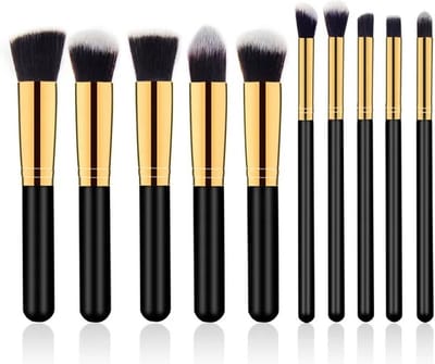 WiseGoods Luxe Houten Make-Up Borstel Set - Makeup Borstels - Make Up Kwasten - Blush Cosmetica Kwast - Verzorging - 10stk Zwart