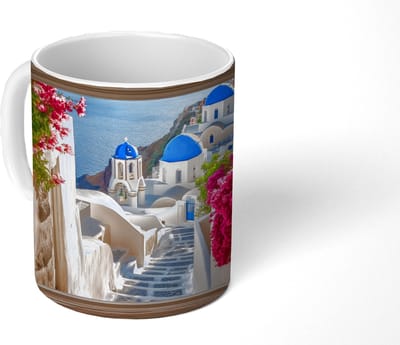 Mok - Koffiemok - Doorkijk - Santorini - Landschap - Blauw - Grieks - Mokken - 350 ML - Beker - Koffiemokken - Theemok