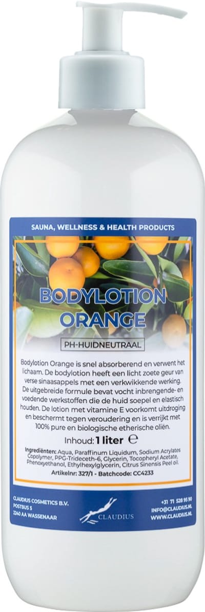 Bodylotion Orange 1 Liter met witte pomp - stijlvolle en duurzame uitstraling