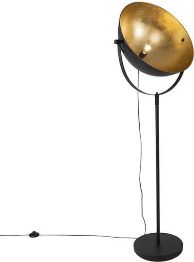 QAZQA magnax - Industriele Vloerlamp | Staande Lamp - 1 lichts - H 187 cm - Zwart Goud - Industrieel - Woonkamer | Slaapkamer