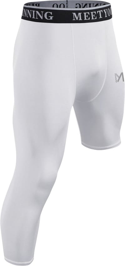MEETYOO 3/4 Leggings Heren Sportlegging Compressiebroeken Heren Hardloopleggings Leggings Atletische workout Gymbroeken Basketbal-Wit-XXL