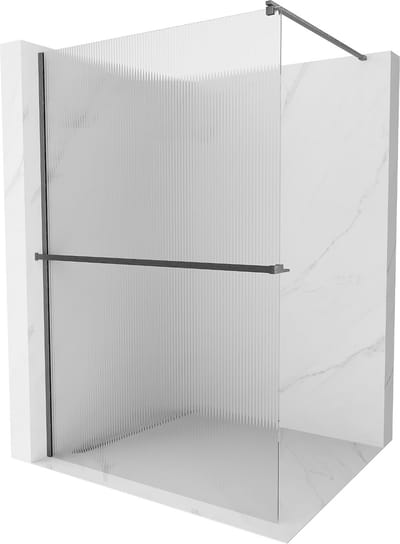Mexen Kioto+ douchewand met plank Walk-in 70 x 200 , strepen, gun grijs geborsteld - 800-070-121-66-09