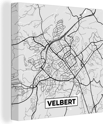Canvas Schilderij Duitsland - Plattegrond - Velbert- Kaart - Stadskaart - 20x20 cm - Wanddecoratie