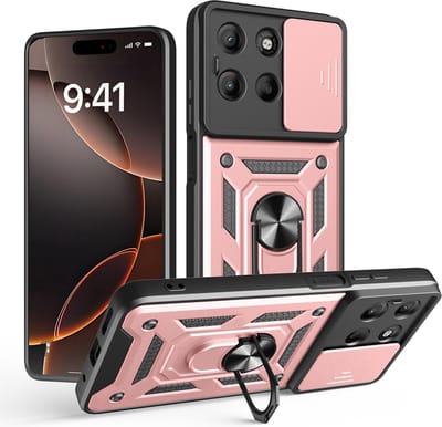 MobyDefend Hoesje - Geschikt voor Motorola Moto G15 / G15 Power / G17 / G17 Power - Pantsercase Met Draaibare Ring - Rosé