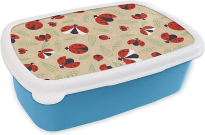 Broodtrommel Blauw - Lunchbox - Brooddoos - Lieveheersbeestje - Bladeren - Design - 18x12x6 cm - Kinderen - Jongen