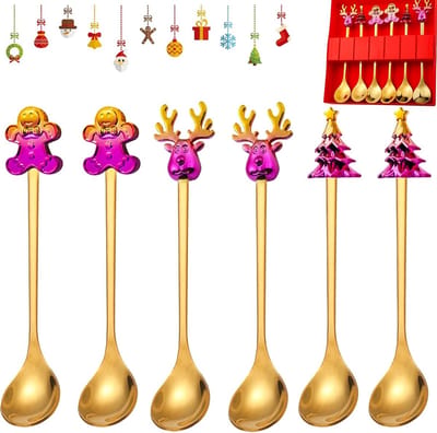 Set van 4 Kerstlepels van RVS voor Koffie, Thee en Desserts - Perfecte Cadeaus voor de Feestdagen