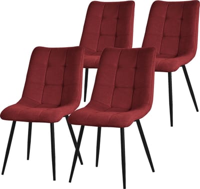 Eetkamerstoelen set van 4 rood Keukenstoel met polyester hoes en stalen poten ML design