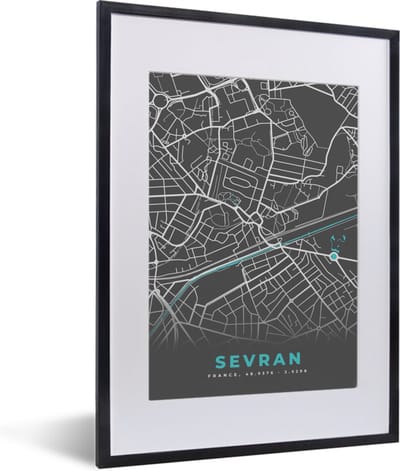Fotolijst incl. Poster - Sevran - Frankrijk - Plattegrond - Kaart - Stadskaart - 30x40 cm - Posterlijst