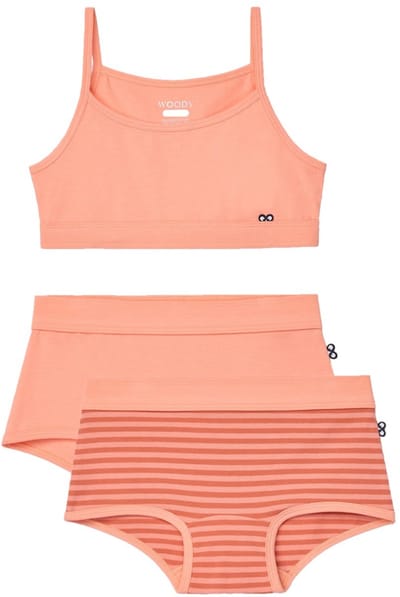 Woody ondergoed set meisjes - oranje – streep - 1 topje en 2 boxers - maat 128