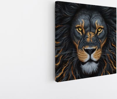 Saammp Canvas Schilderij - Abstracte Leeuw - Goud - zwart - Dieren - Natuur - 20x20 - Foto op canvas - Wanddecoratie - Muurdecoratie Woonkamer - Slaapkamer decoratie - Canvas Print