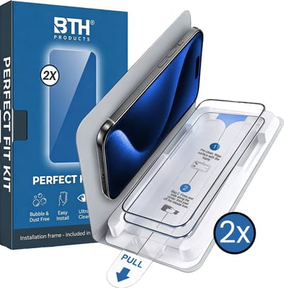 Screenprotector - Geschikt voor Apple iPhone 15 Pro - 2 Stuks - Met Installatie Frame - Perfect Fit Kit - Gehard Glas - Beschermglas - Exacte Uitlijning - Tempered Glass - Screen Protector - Case Friendly - Eenvoudig Aanbrengen