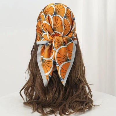 Luxe Bedrukte Satine Zijden Vierkante Sjaal Voor Vrouwen Sjaal Hijab Neckerchief Vrouwelijke Haarband Hoofdband Mode Wikkel Bandana 70x70cm orange