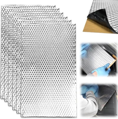 6 stuks aluminiumbutyl anti-dreun isolatiemat - 400 x 250 x 2 mm - zelfklevende aluminium butyl isolatiemat - motorkapisolatie - auto-isolatie - voertuigisolatie - geluidsisolatie en trillingsisolatie