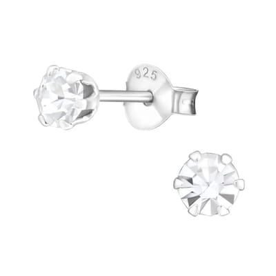 Aramat Jewels | Oorbellen | 925 Zilveren Kristallen Oorbellen Rond 4-8mm - Sprankelende Studs | 4mm / Transparant | | | Zilver | Kinderen, Volwassenen | Verkleurd niet