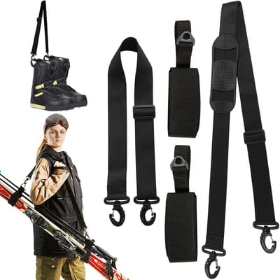Ski Draagriem - Skiband Set - Wintersport Transport - Verstelbaar & Draaibaar - 75-120 cm - Zwart