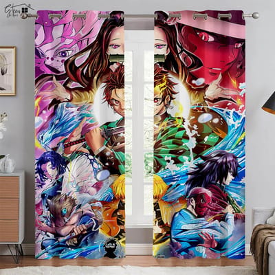 Rideaux de Fenêtre Imprimés Dessin Animé Japonais Anime pour Restaurant Salle Familiale Chambre à Coucher Occultants Isolation Thermique Rideaux Décoratifs 2 Pièces Q25552QQ-W106xH160(CM) folio&Rod pocket
