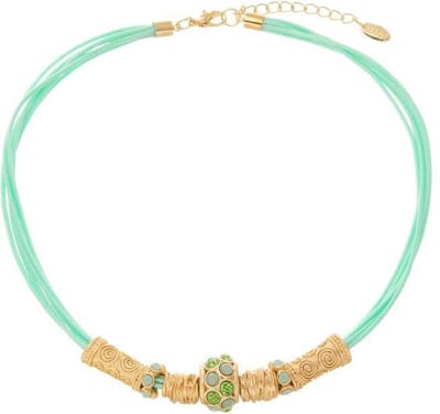 Behave - Korte ketting met 6 rijen waxkoord, licht groen-mat goudkleur - 40 cm + verlengketting