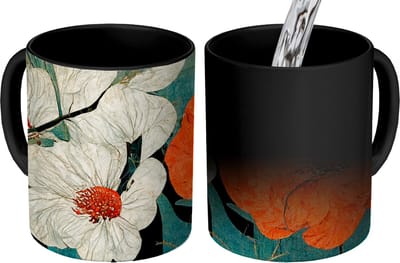 Magische Mok - Foto op Warmte Mokken - Koffiemok - Bloemen - Planten - Vintage - Azië - Oranje - Magic Mok - Beker - 350 ML - Theemok
