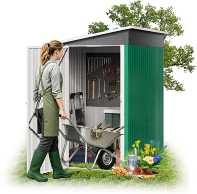 Tuinhok - Metaal Verzinkt Staal - 4 m³ - Afmeting 180x117x162 cm - Schuin Dak - Met Ventilatieopening & Sluitgrendel - Voor Tuin & Erf - Groen - NAIZY